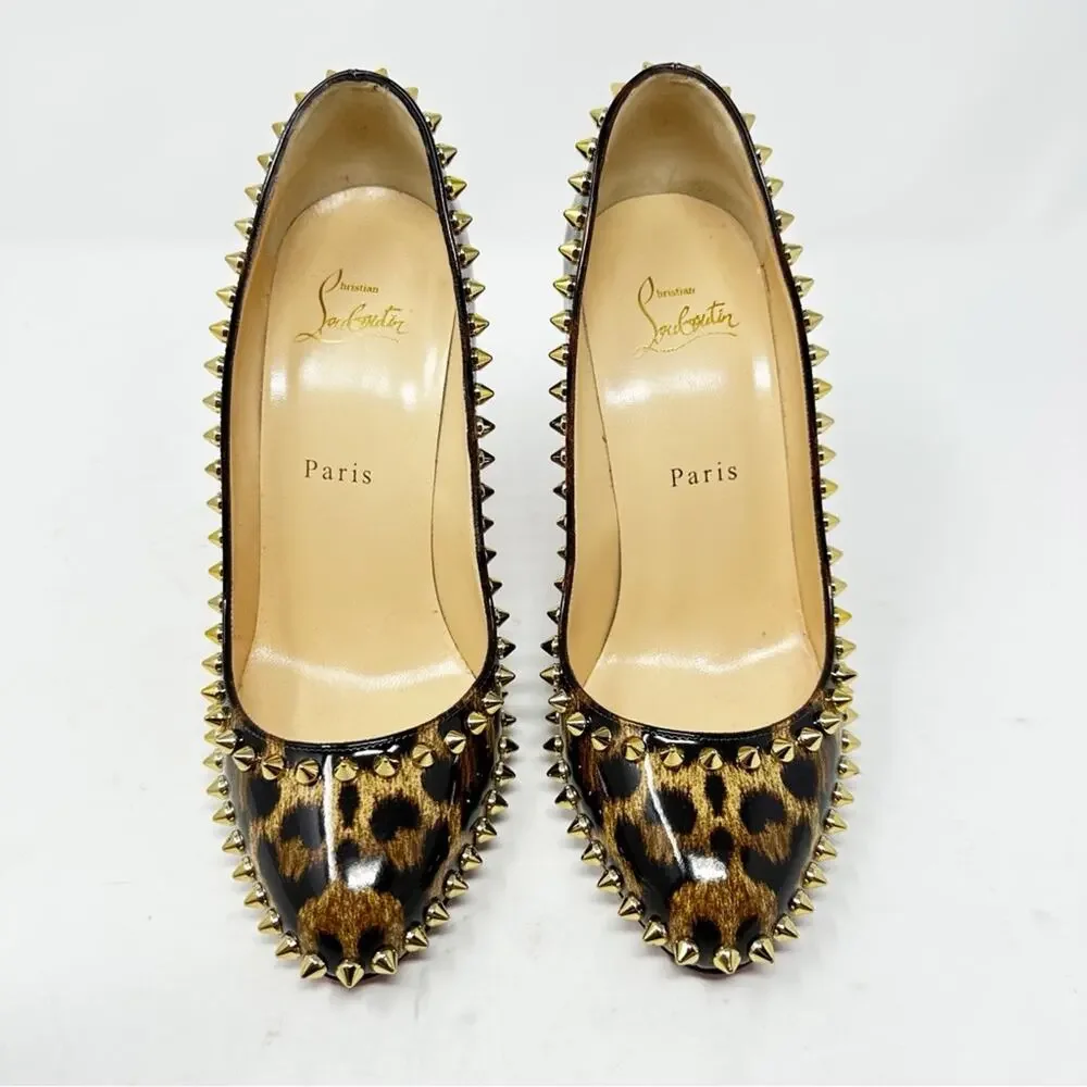 Christian Louboutin Dorispiky Leopard Patent Heels Womens Size EU 37.5